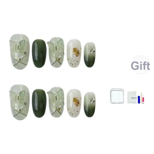 JINGCHANXUE Зеленый Эльф 3D-эффект Бабочка False Nail Овал Свежий Стиль Smudge Instagram 14mm