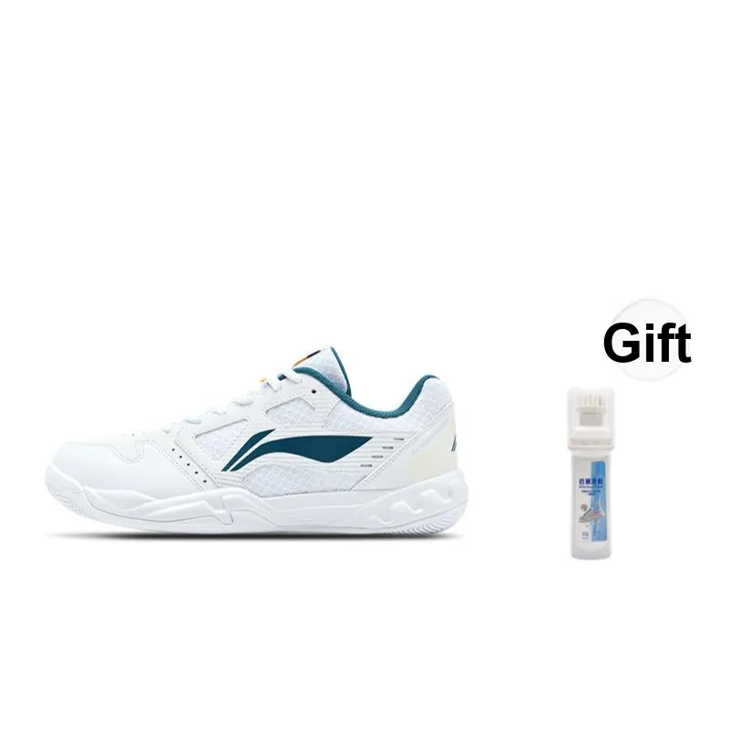 LiNing Feather Durable Breathable Coverage Low Top Badminton Shoes Unisex White Green-5