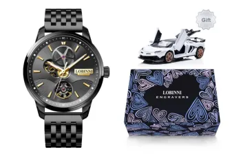 LOBINNI L Automatic Mechanical Movement Genuine Leather Strap Watch Men's Watches Black Dial