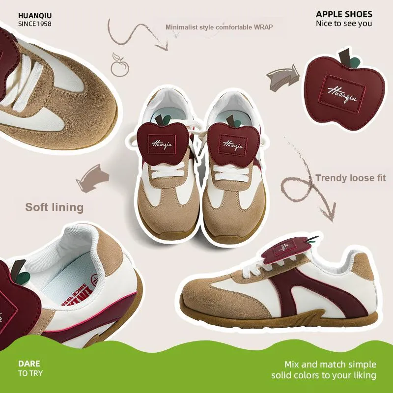 HUANQIU Anti Slip And Wear Resistant Lightweight Low Top Skateboard Shoes Women's Beige Burgundy-7