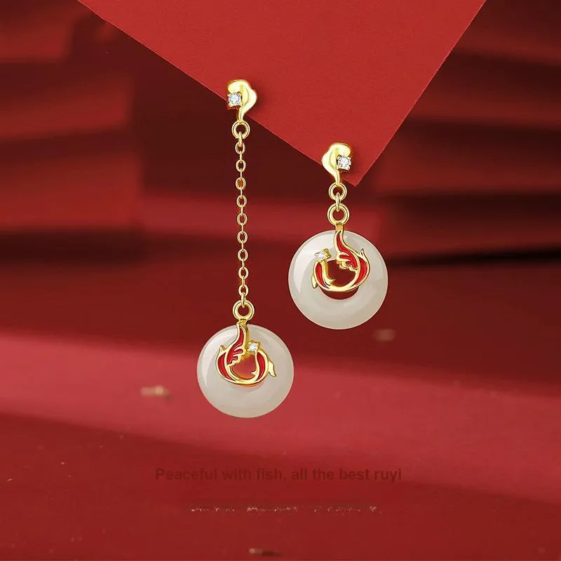 Andaozi Hetian Jade Earrings Pale Greenish White Jade Women's-1
