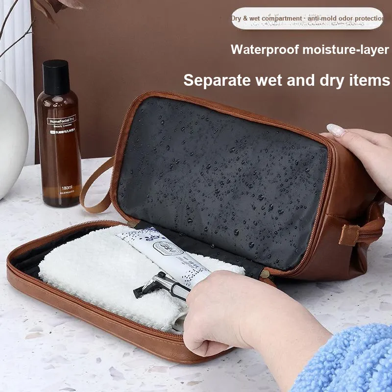 ZHIYIN Double Layer Business Travel Men's Toiletry Bag, Handheld Skincare Toiletry Storage Bag Make up Tools-1