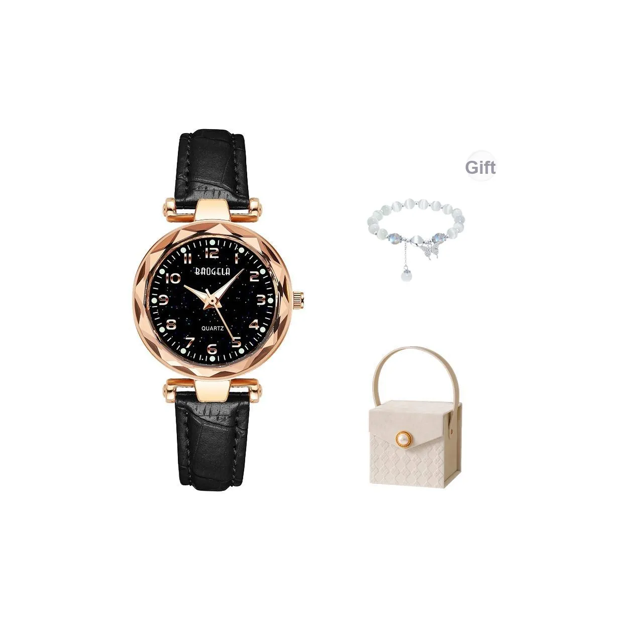 BAOGELA SENO Collection Кварцевый механизм Кожаный ремешок Часы Женские часы Черный циферблат