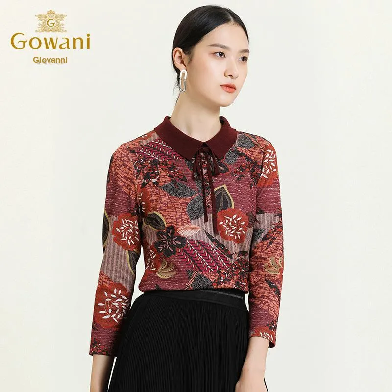 QIAOWANNI 2025 Spring Shirt Women's Golden Jade Splendid Pattern-4
