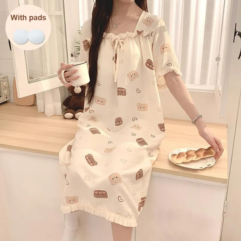 CAIHENGTONG Nightgown Women's Cream Apricot-2
