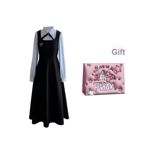 FLIM Длинный рукав Платье Женское Черное