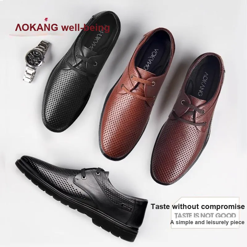 AOKANG Leather Sandal Men's Casual Leather Shoes Men's Black Camel Brown-3
