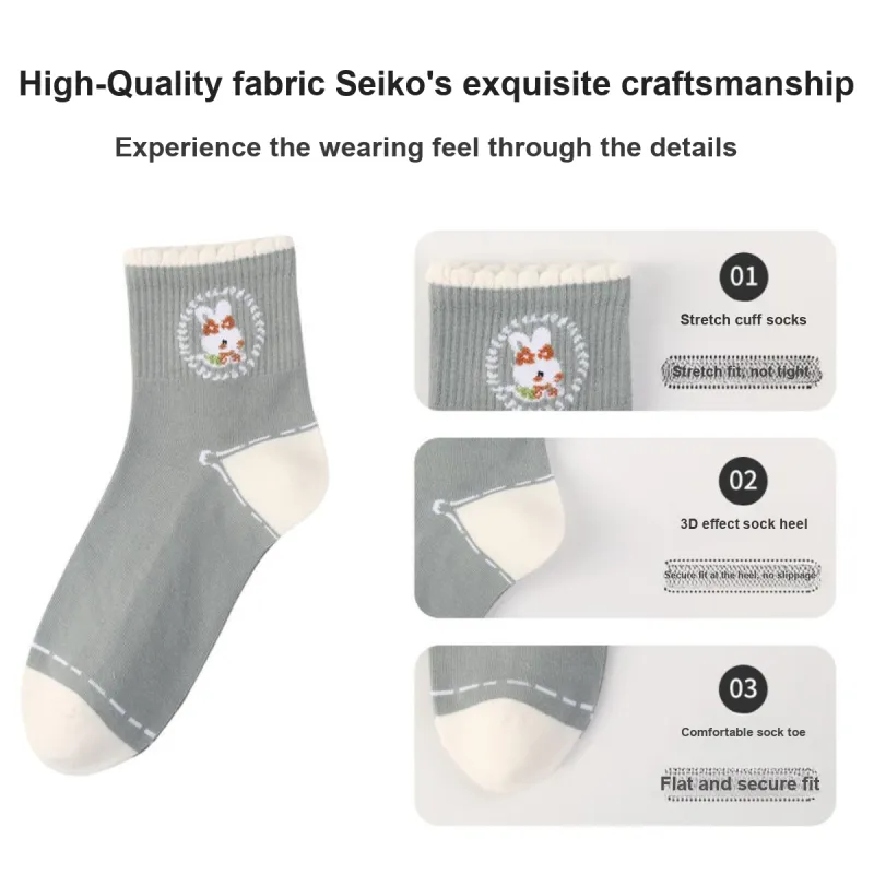H YXIANG Mid Calf Socks Women's 5 Pack Mixed Color-5