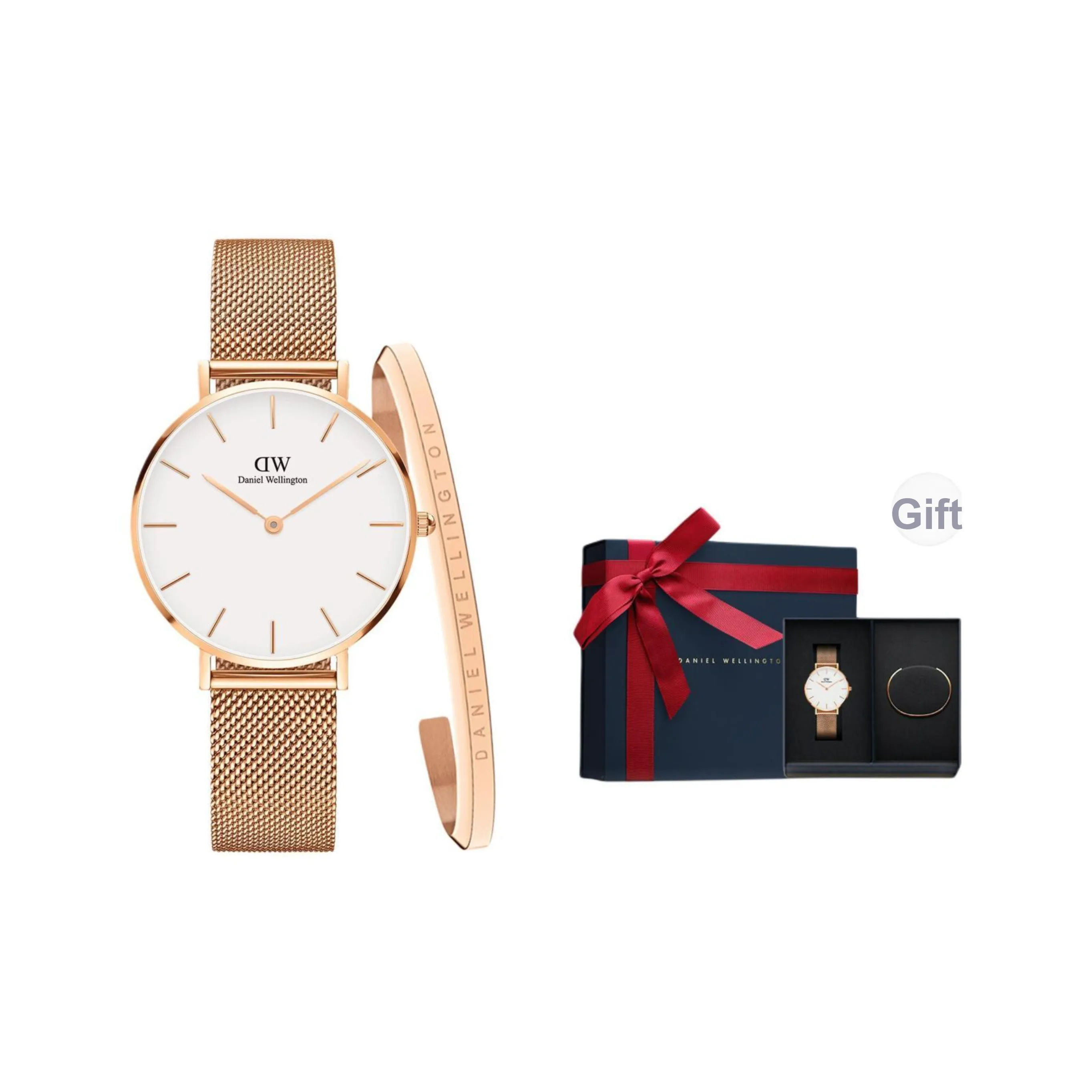 Daniel Wellington Women's Watch Кварцевый механизм Белый циферблат Классический Розовое золото Браслет