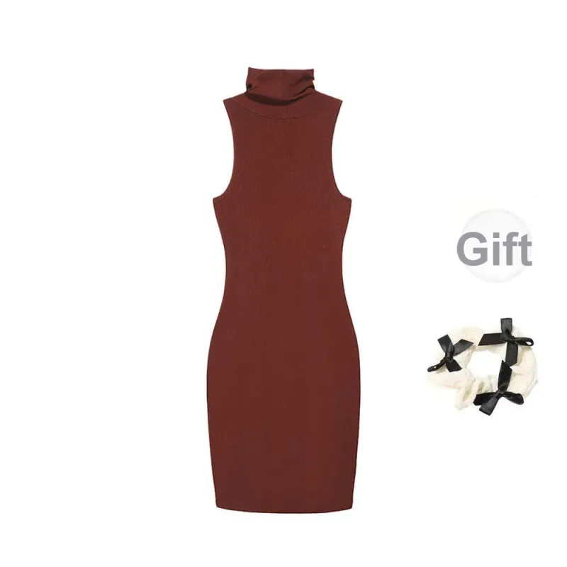 XUOIZA Sleeveless Dress Women's Burgundy+Bowknot Hair Tie Comes With-1
