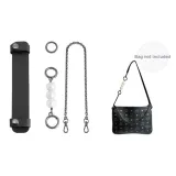 [Black MCM Mini Bag Set]Black Shoulder Strap Pad+Gunmetal Pearl Extender Chain 13.5cm+Decorative Chain 40cm