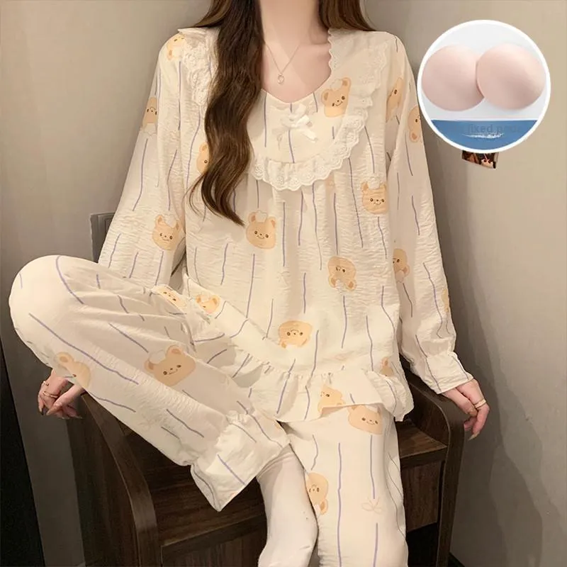 Pretty Lady Pajama Set Women's Apricot Base Bear-2