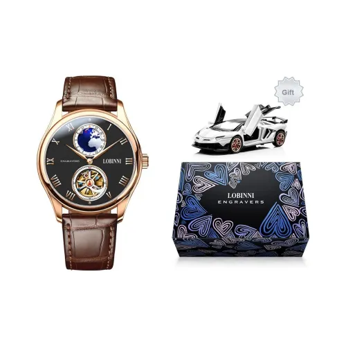 LOBINNI L Элегантность Мужские часы Механические Часы Коровья кожа Ремешок Часы Мужские часы С циферблатом Skeleton