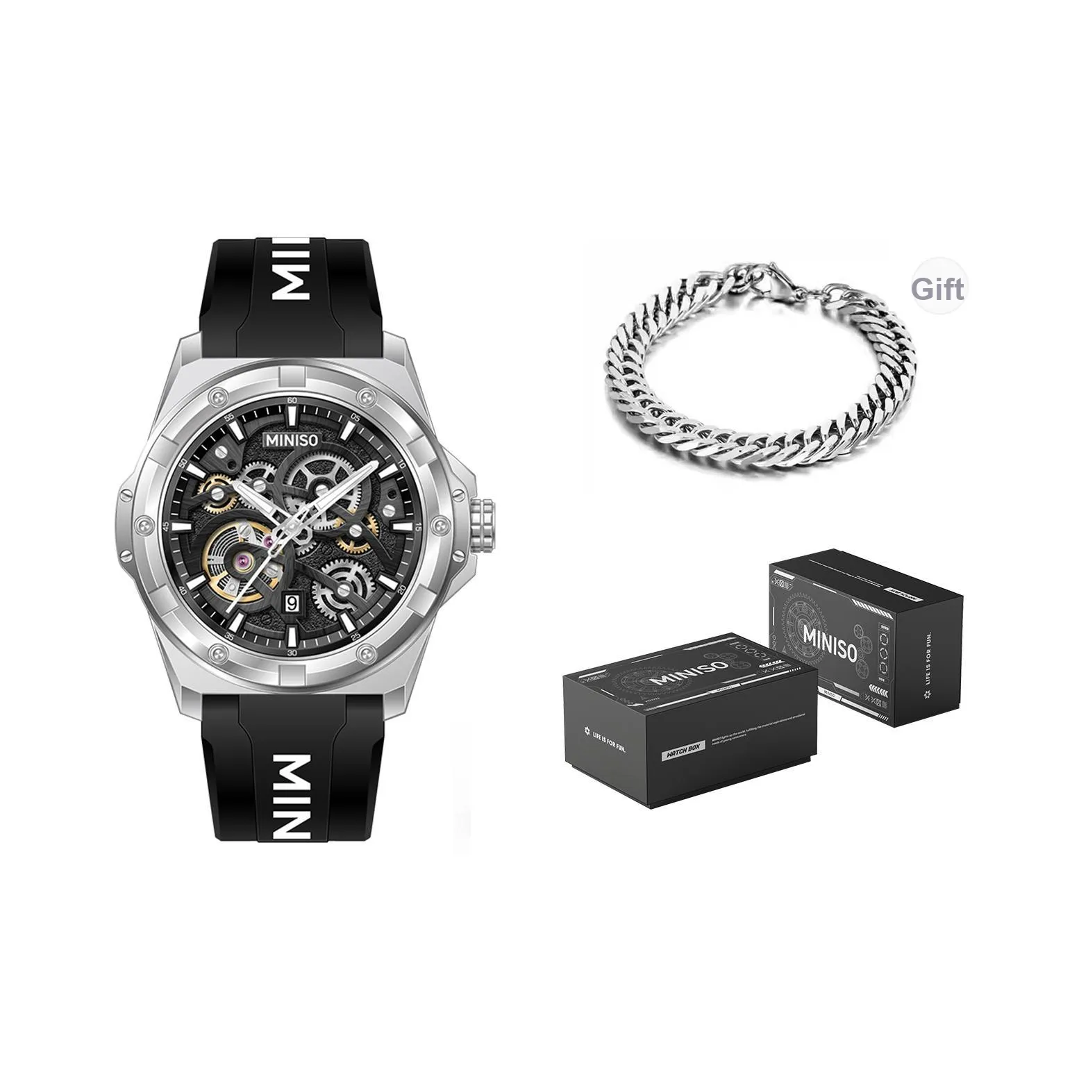 Miniso Darth Vader Collection Кварцевый механизм Резиновый ремешок Часы Мужские Черный циферблат