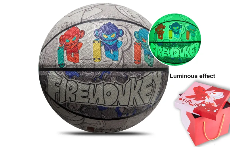 FireMonkey PU Basketball Gray Size 7 Ball Glow in The Dark Training Unisex-4