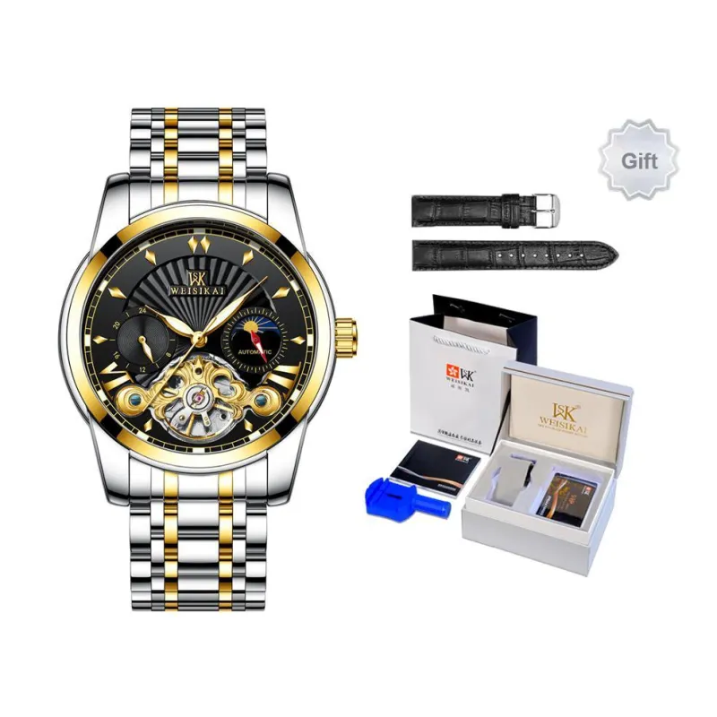 WSK Automatic Mechanical Movement Stainless Steel Watchband Women's Watch White Dial-4