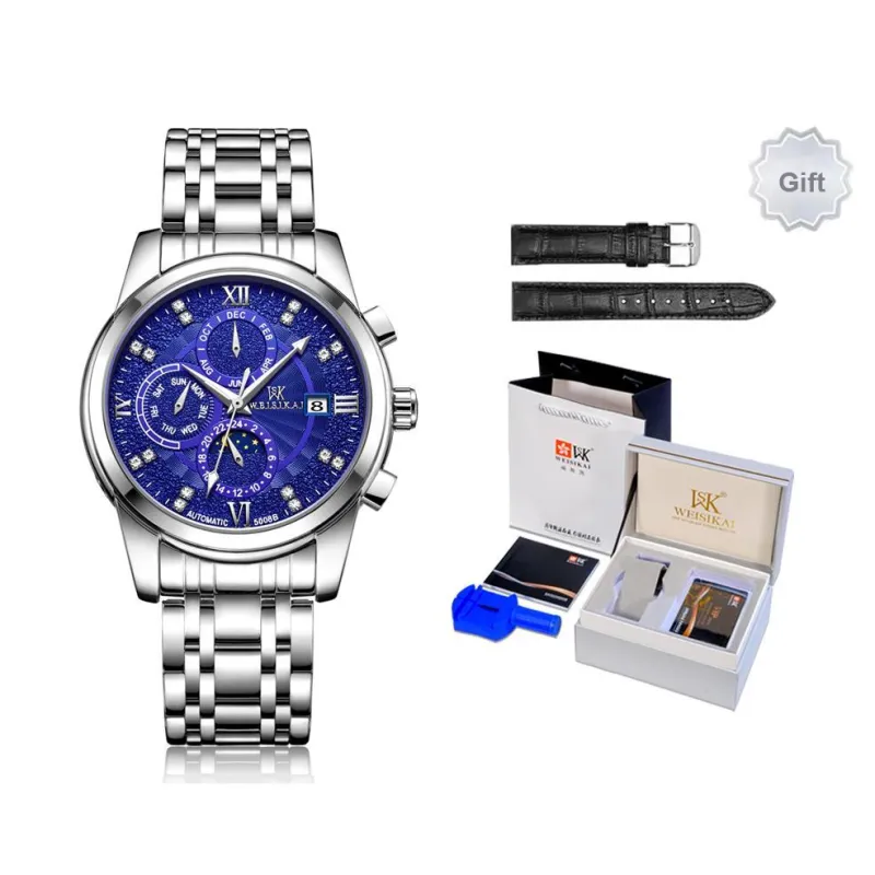 WSK Automatic Mechanical Movement Steel Strap Women's Watch White Dial-2