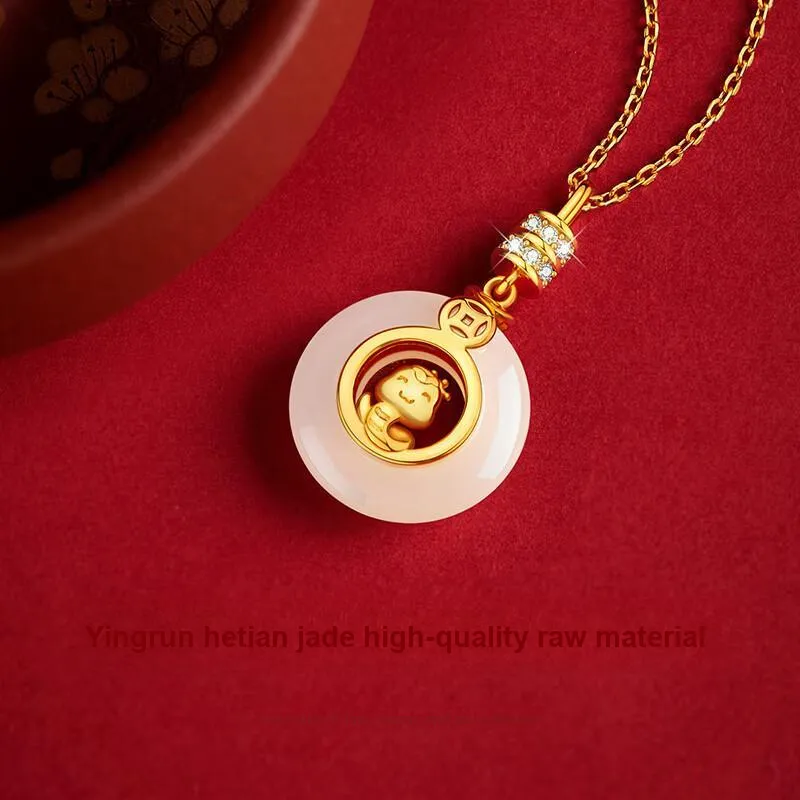 Royal Heaven's Choice Hetian Jade Necklaces Pale Greenish White Jade Unisex-4