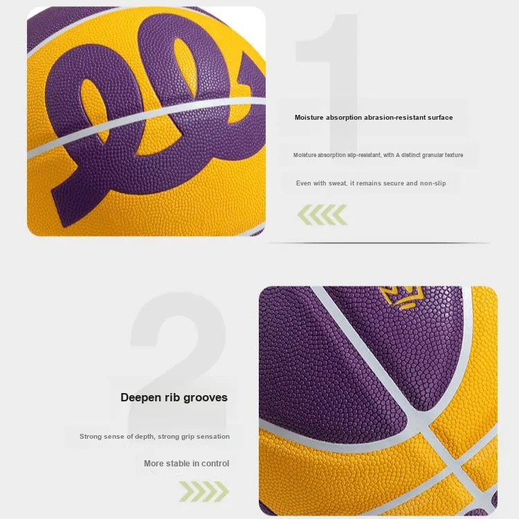 JRs City Collection PU Basketball Purple Yellow Size 7 Training Unisex-2