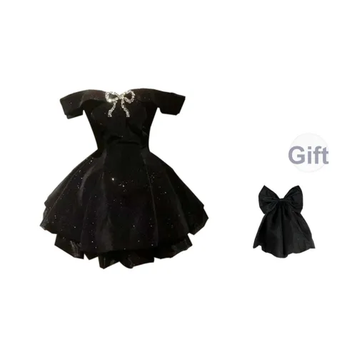 COVT Черное мини-платье с большим бантом женские лолита-платья