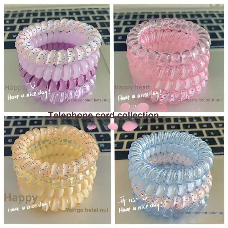 CUCX Rainbow Gradient Hair Tie With Seamless Hair Friendly Telephone Cord Design Portable-1