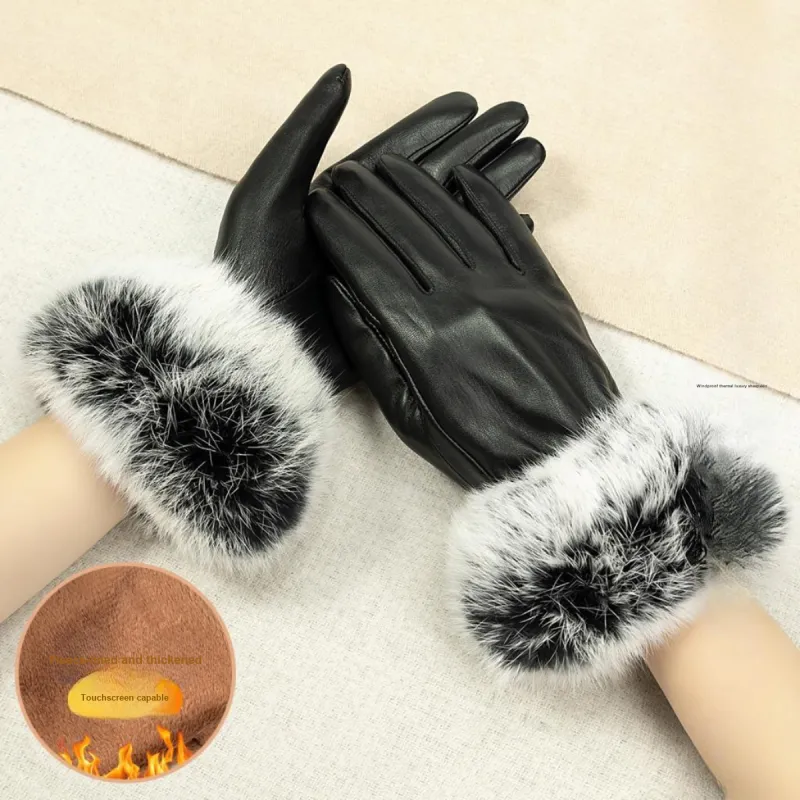 Shanghai Story Sheepskin Knit Gloves Women's Black-11