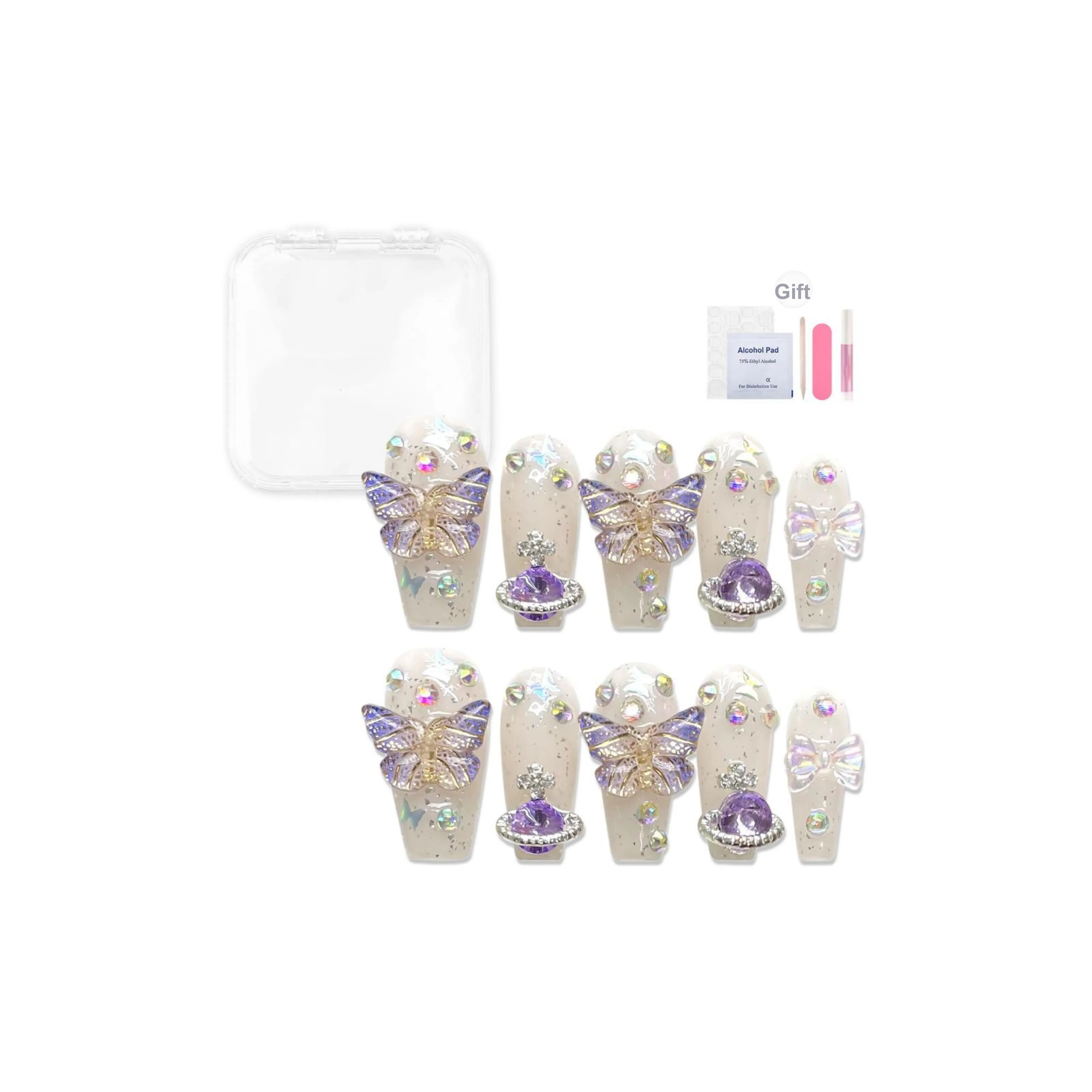 Yun Yue Joe Фиолетовый Искрящийся 3D-эффект Бабочка Мечтательный Эфирный False Nail MID Длина 25 мм