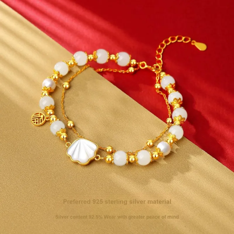 CHOW TAI KING Hetian Jade Bracelets Pale Greenish White Jade Women's-3