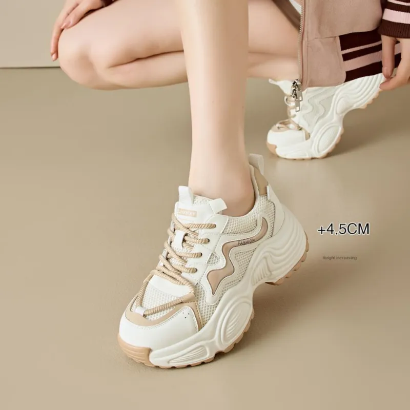 BAIJIHONG Anti Slip Wear Resistant Low Top Chunky Sneakers 4.5cm Women's-3