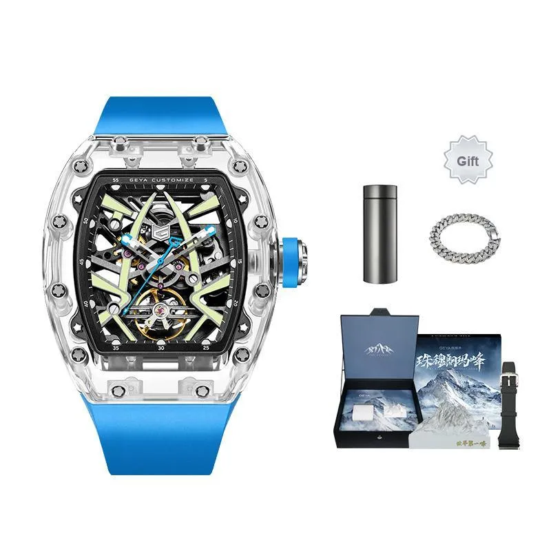 GEYA Mount Everest Glacier Collection Automatic Mechanical Movement Silicone Strap Watch Men's Watches Cut Out Dial-2