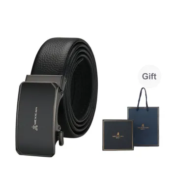 MEXICAN Mirror Finish Automatic Buckle, Inward Curling Hair Cow Leather Belts Men's 3.5cm Width