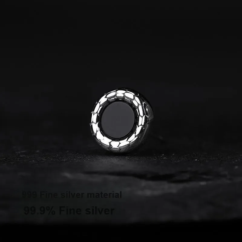 MAGICPOLE Sterling Silver Stud Earrings Men's Black-2