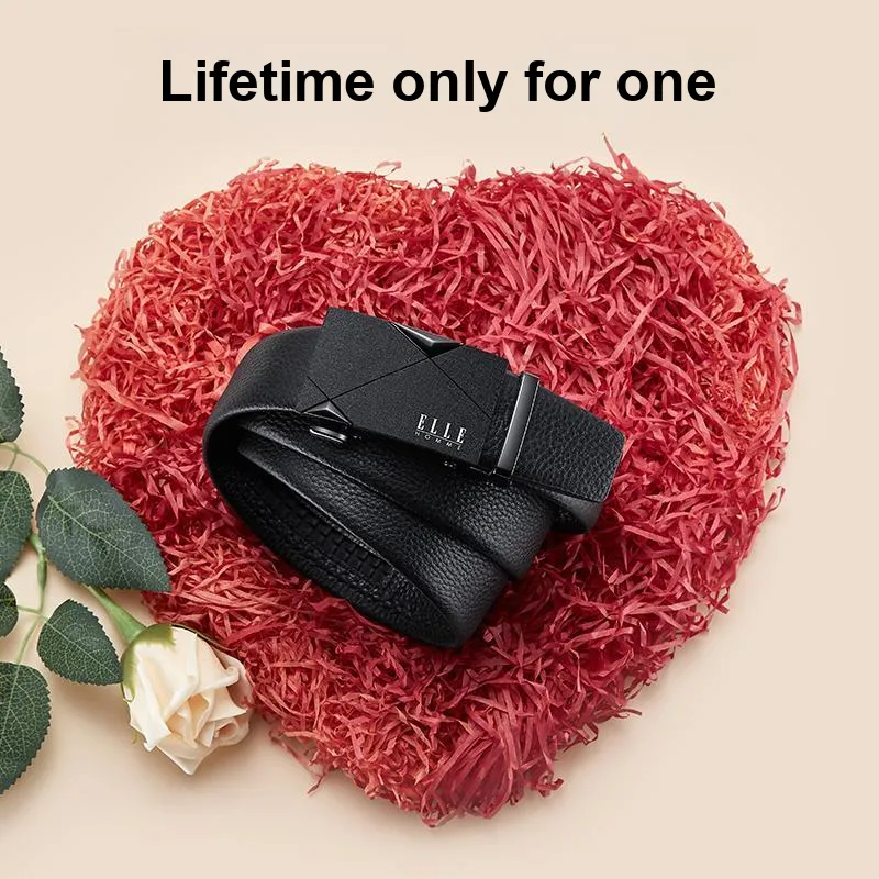 ELLE HOMME Top Grain Cow Leather Business Workplace Etiquette Elegance Belt Men's Gunmetal Width 3.5CM-4