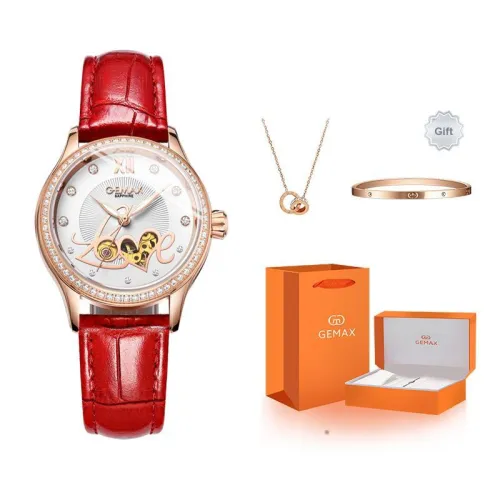 GEMAX Wrist Watch Automatic Mechanical Movement Genuine Leather Strap Watch Women's Watch White Dial