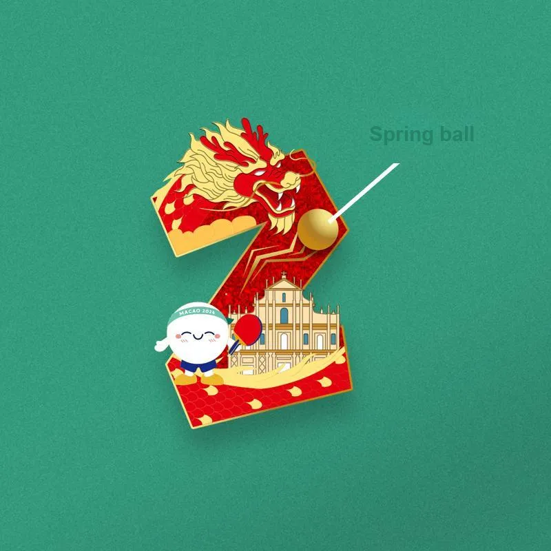 ITTF 2024 Macau Table Tennis World Cup Badge Set Auspicious Dragon And Phoenix Badges-2