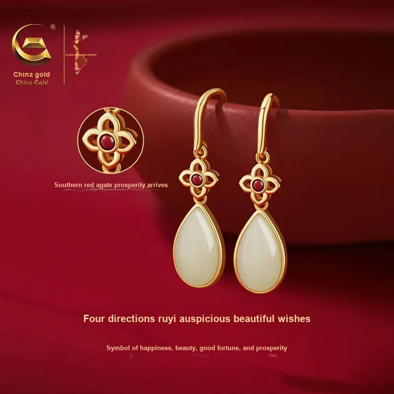 Central Fashion Hetian Jade Earrings Green Jade Women's-2