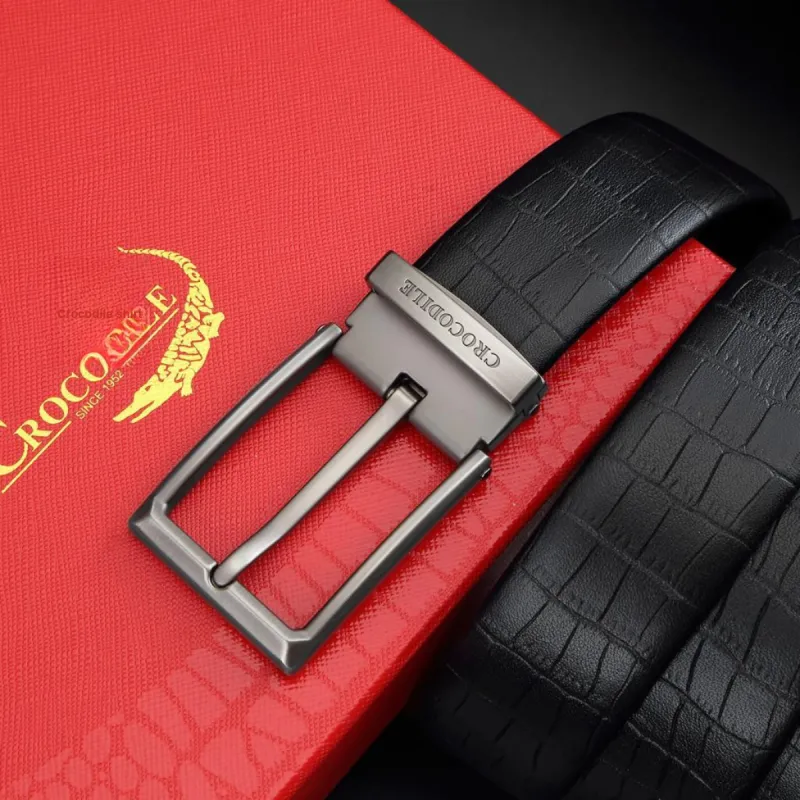 Crocodile Pin Buckle Belt Pants Cow Leather Leather Belts Men's 3.4CM-3