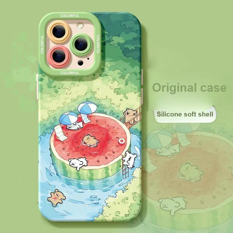 Sopi Silicone Material Watermelon Pool Maltese Phone Cases Compatible With IPhone 16/15 Pro Max/Apple 13/14 Pro/Max-1