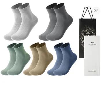 SEPTWOLVES Knee High Socks Men's 5 Pack Gift Box Set+Shopping Bag