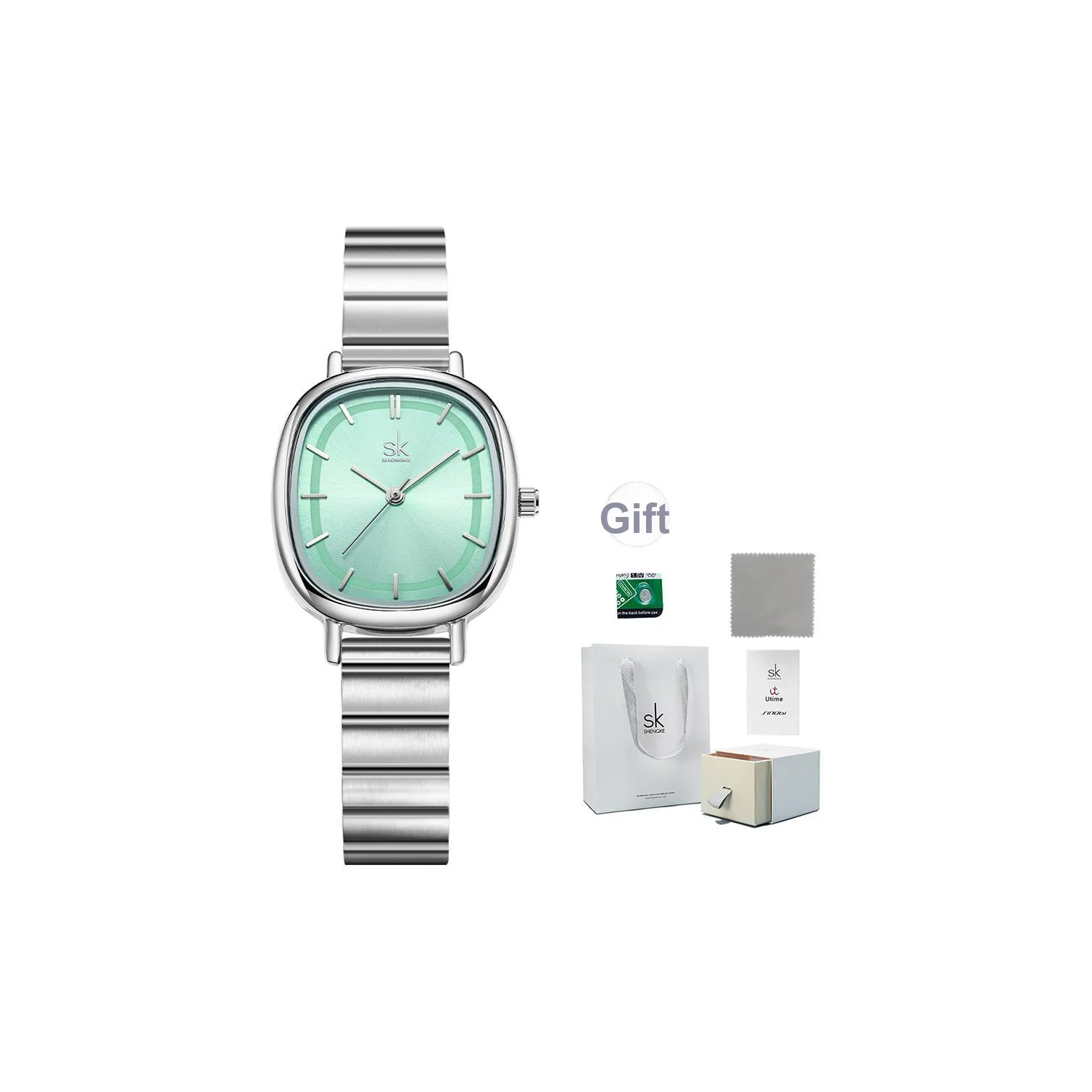 SHENGKE Кварцевый механизм стальной ремешок женские часы зеленый циферблат