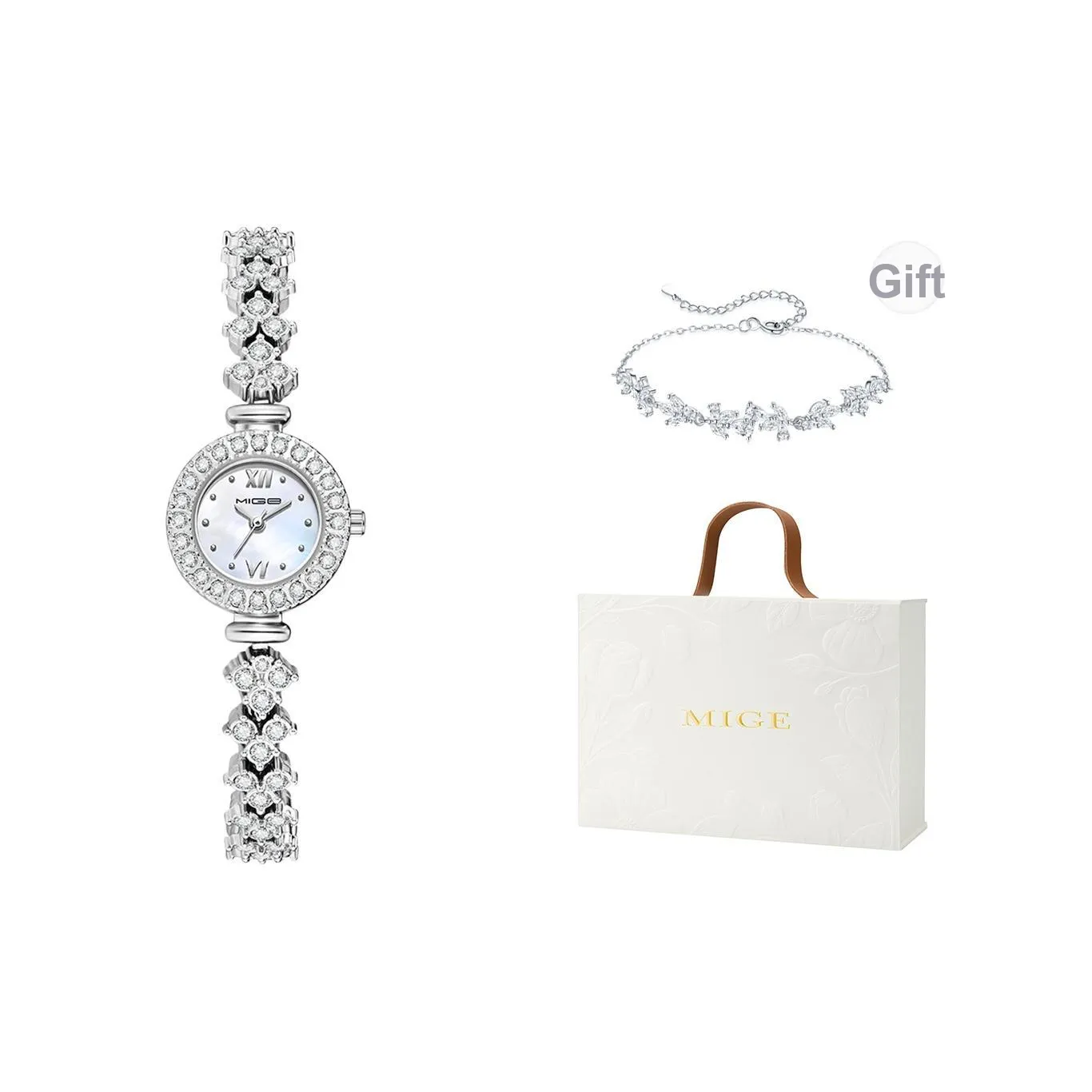 MIGE Mermaid Series Кварцевый механизм Eco-Friendly Медный ремешок Часы для женщин Жемчужная раковина Циферблат часов