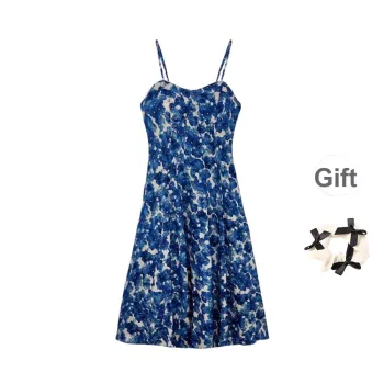 XUOIZA Slip Dresses Women's Blue+Bowknot Hair Tie Comes With