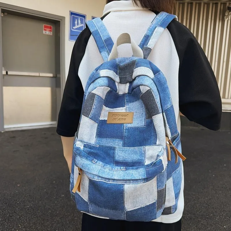 BUBM Denim Backpack Unisex Black/Blue/Brown-11
