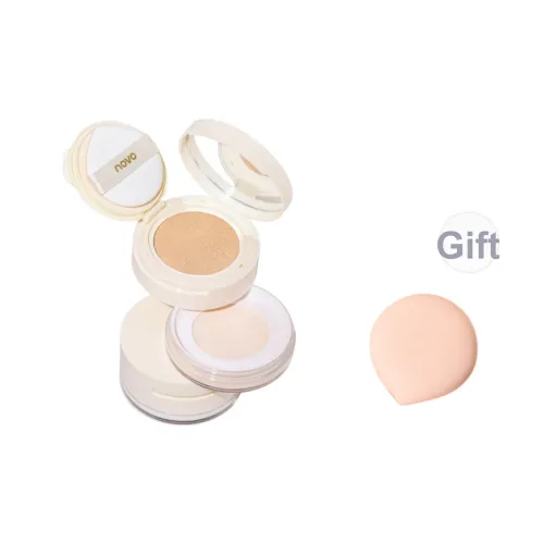 NOVO 4 в 1 Контроль жирности Маскирующий Амортизирующий Крем Тональная основа Сыворотка + Фиксирующая Пудра