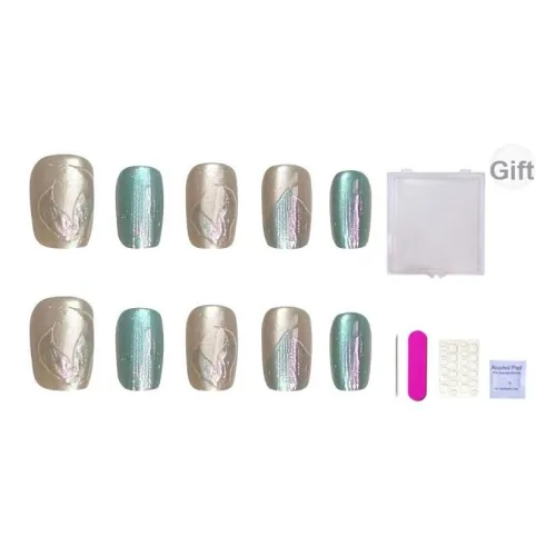 ORANOT Синий Кошачий глаз Русалка Осветляющий Весна Цветовая схема False Nail Короткий LADDER Однотонный Стиль Instagram 16mm