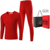 Men's Crew Neck Clothing Sets in Red, Thickened and Fleece-Lined/Thermal
