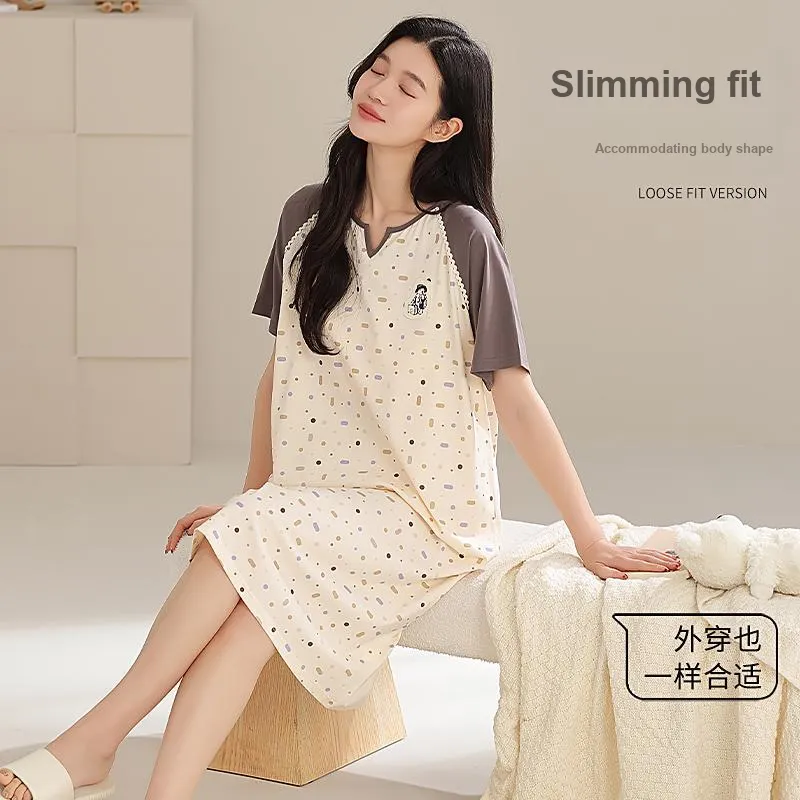 XIAFENYAN Nightgown Women's Beige Yellow-3