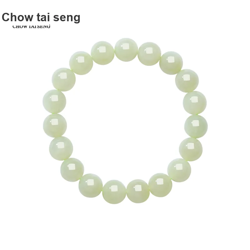 CHOW TAI SENG Warm And Delicate Goddess Hetian Jade Bracelet, Perfect For Jewelry Collection And Play White Jade Unisex-1