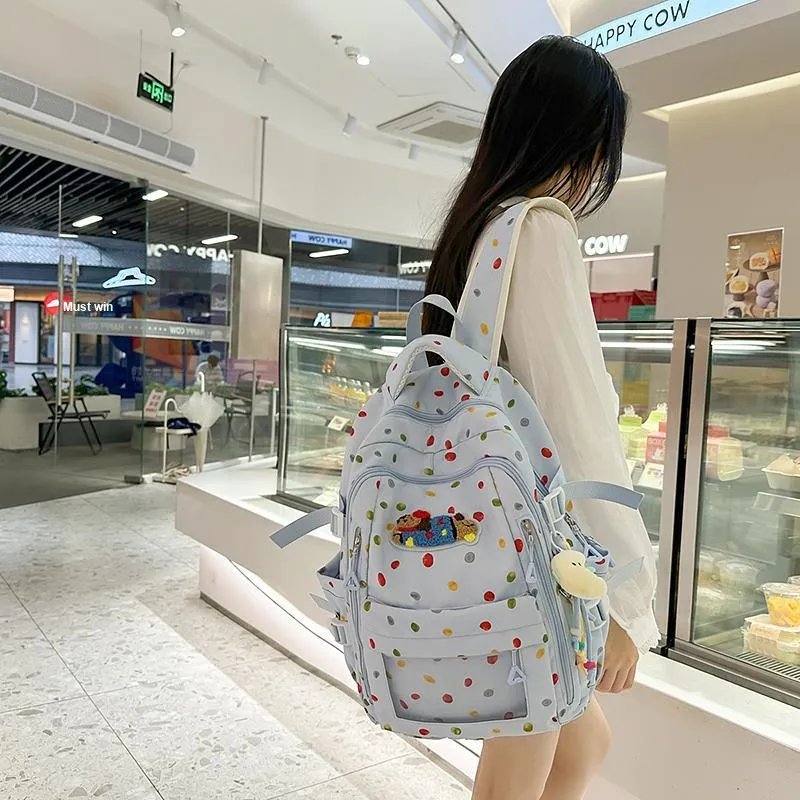 BUBM Nylon Backpack Regular Unisex White/Yellow/Light Blue-17