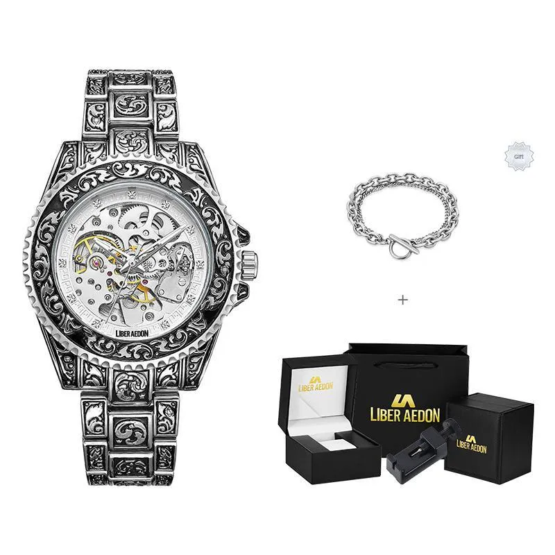 LIBER AEDON Mechanical Movement Cut Out Dial Men's Watches-6